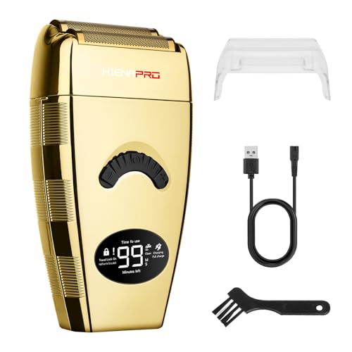 HIENA PRO Reciprocating Foil Shaver for Men, Professional Bald Precision Trimmer and Beard Trimmer, Electric Foil Shaver with USB Charging, Grooming Tools, Gifts for Men(Gold)