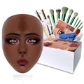 Silicone Makeup Practice Face Board Kit, Mannequin Face for Makeup Practice with Brushes Set & Eye Shadow & Rhinestones Sticker-Black