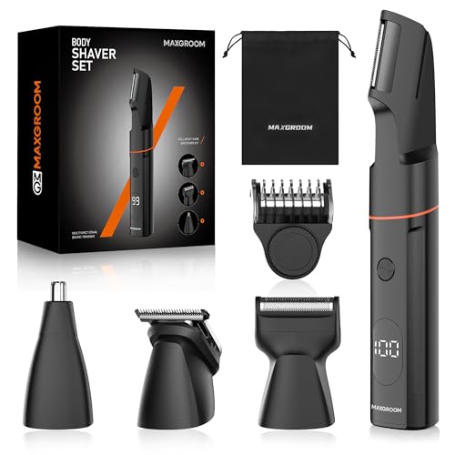 Manscape Body Hair Trimmer for Men, Waterproof Pubic, Groin & Ball Shaver, No-Nick Mens Electric Grooming Kit with LED Display, USB Rechargeable, Adjustable Guide Comb