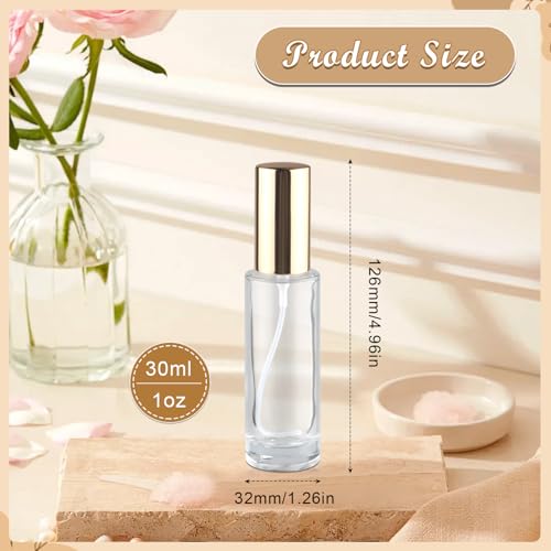 6 Pcs 30ml/1oz Glass Spray Bottle Refillable Perfume Bottles with Atomizer & Golden Lid for Perfume Cleaning Products Essential Oils