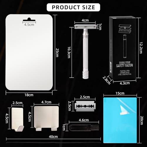 Shower Mirror Fogless for Shaving,Shower Mirror Fogless Set with 5 Blades,1 Double Edge Safety Razor,1 Cleaning Brush,1 Fog Free Shower Mirror,2 Shaver Holder and 1 Lifting Rope (Sliver)