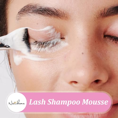 Lash Shampoo Kit & Brush, 2.04 fl.oz/60ml Gentle Foaming Cleanser Eyelash Wash for Extensions and Natural Lashes, Safe Makeup Remover Suppiles for Salon Use and Home Care