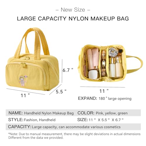 Makeup bag, Large Capacity Cosmetic Bag for Women, Portable Wide-open Toiletry Bag, Travel Makeup Bag with TPU Compartments for Accessories, Essentials, Toiletries, Makeup Brush Bag, Yellow