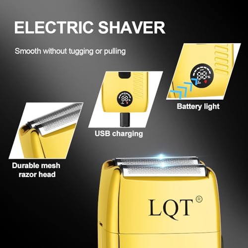 Hair Clippers for Men, with LED Display 4-Piece Cordless Hair Clippers, Beard Trimmer, Foil Shaver & Nose Trimmer, Complete Rechargeable Set for Home Barber Use (Black Gold)