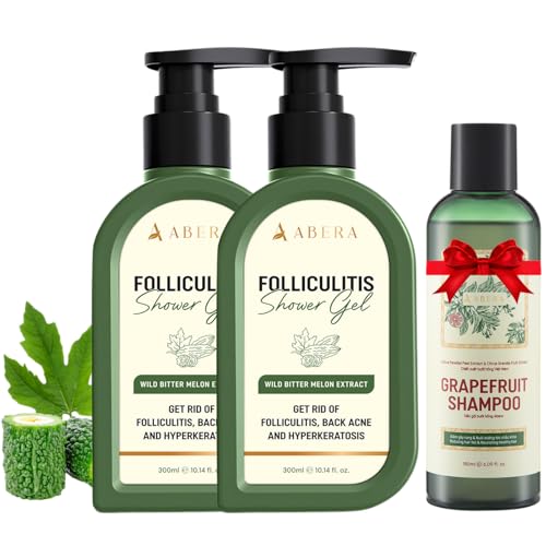 ABERA Folliculitis BHA Shower Gel, High-Performance Folliculitis Body Wash, Wild Bitter Melon Extract, Reduces Back Acne & Hyperkeratosis, 2 Boxes + Gift Grapefruit Shampoo for Hair Loss