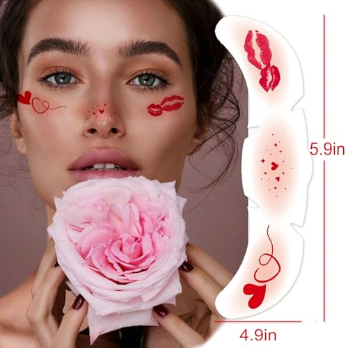 Valentine¡¯s Day Temporary Tattoos ? Red Heart Freckle Stickers, Love Angel & Sexy Lips Fake Tattoos for Women & Girls, Romantic Party Face & Body Decals (5 Sheets)