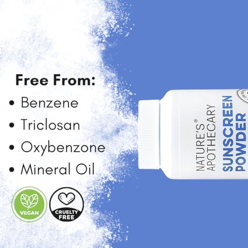 All-Natural, Benzene Free, Non Nano Zinc Oxide Sunscreen Powder SPF 30 - Water & Sweat Resistant, Reef & River Friendly, Hypoallergenic, Biodegradable, Made in USA by Nature's Apothecary
