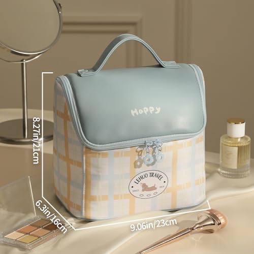 RIGHT AWAY Travel Makeup Bag, Large Capacity Cosmetic Bags for Women,Portable Make Up Case Organizer Waterproof Travel Toiletry Bag with Handle and Divider(Blue)