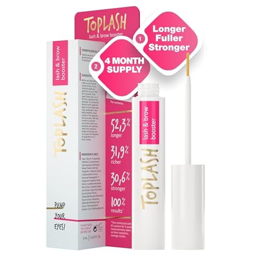 TOPLASH Eyelash Growth Serum - Innovative Formula for Longer, Thicker, Fuller Brows & Lashes - Natural, Cruelty-Free & Hypoallergenic - 0.10 fl.oz.