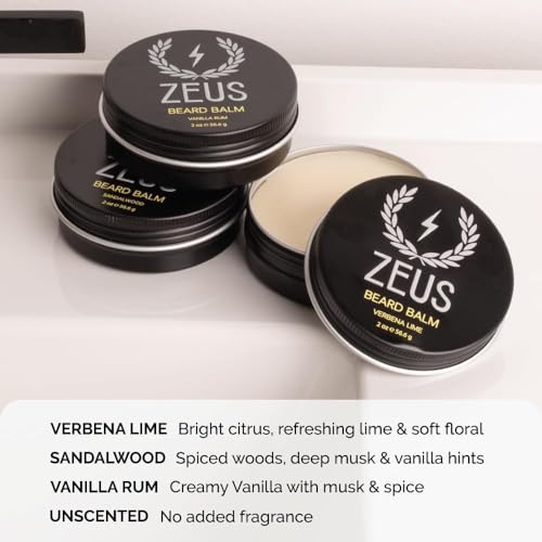 ZEUS Beard Balm, Natural Beeswax & Shea Butter Balm, Softening Conditioner for Facial Hair ? MADE IN USA (Sandalwood) 2 oz.