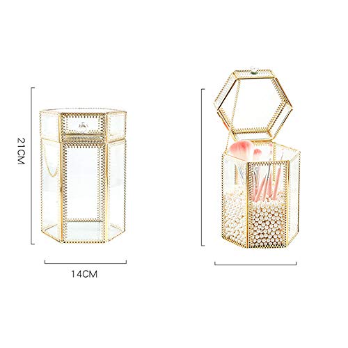L-Lei Makeup Brush Holder with Lid,Clear Glass Makeup Brush Organizer Gold Makeup Brush Holder with Free White Pearls