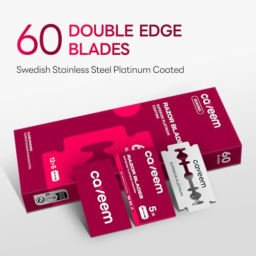 Black Safety Razor Long Handle and 60 Count Double-Edge Safety Razor Blades