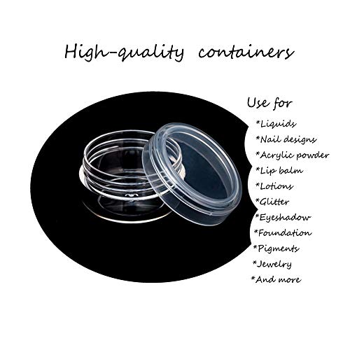 ZEJIA 5 Gram Sample Containers with Lids, Mini Makeup Containers, Empty Plastic Travel Cosmetic Containers with Labels(200 Count, Clear Lid)