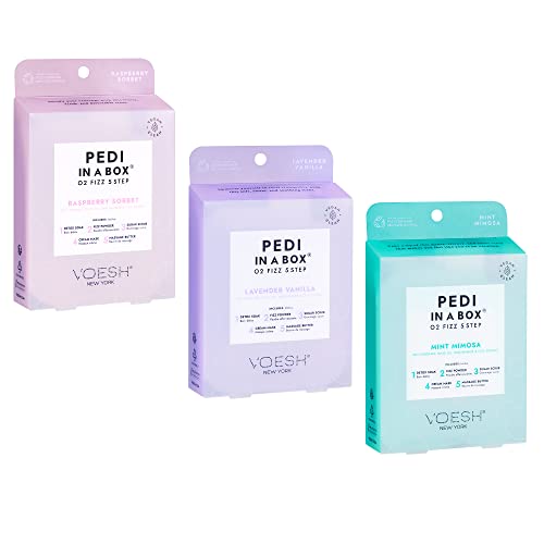 VOESH Pedi in a Box O2 Fizz, Variety 3 Pack, Detoxifying Spa Pedicure, DIY Pedi, at-Home Pedi, Pedi in a Box, Spa Foot Treatment, Vegan Beauty, Foot Detox, Pedicure Prep