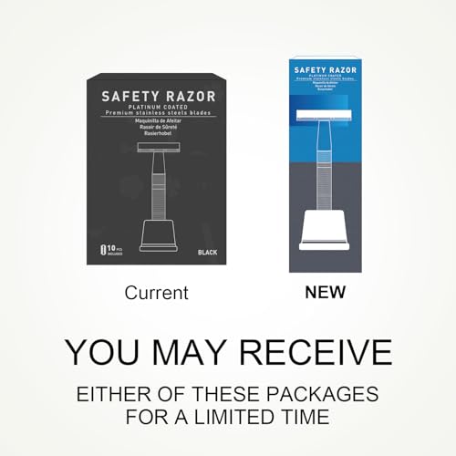 Double Edge Safety Razor with Stand, Single Blade Razors for Men and Women, Reusable Metal Razor, with 10 Stainless Steel Double Edge Blades, Smooth and Close Shave, Plastic Free, Matte Black