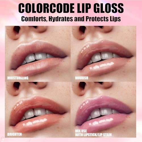 COLORCODE Lip Oil Set for Women, Moisturizing Tinted Lip Oils & Clear Lip Gloss Set, Non-Sticky Long Lasting Lip Glosses, Fruit Flavoured Hydrating Lip Care, Lip Gloss Bulk Cute Makeup Gift Kit (2PCS)