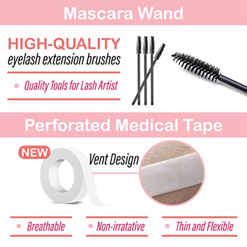 Lyon Lash Eyelash Extension Supplies 4x100 Packs - 100 Pairs Under Eye Gel Pads | 100 Disposable Mascara Brushes Wands | 100 Micro Applicators Brush | 100 Glue Ring Holder | 2 Medical Tapes
