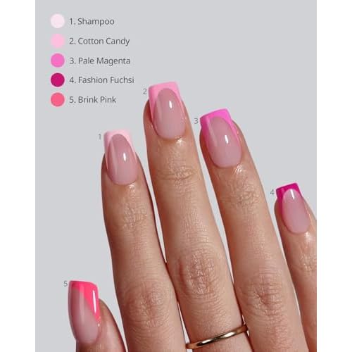 BTArtboxnails French Tip Press On Nails - Pink Short Square Valentines Press On Nails, Soft Gel Nail Tips, 160Pcs Soak Off Acrylic Fake Nail Extension in 16 Sizes