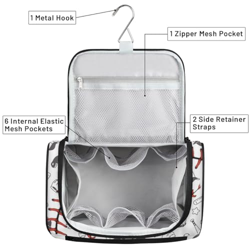 Baseball Hanging Toiletry Bag for Men,Wash Makeup Bag for Women,Travel Cosmetics Bag Shaving Bag Organizer Kit for Accessories,Cosmetics,Travel
