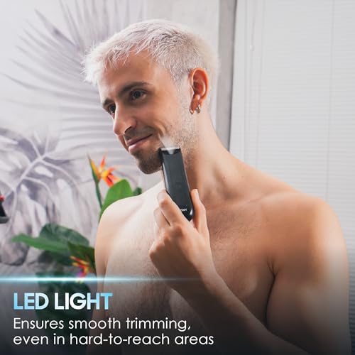 Body Hair Trimmer for Men - Ball Trimmer, Ceramic Blade, Waterproof Electric Groin Hair Trimmer with Standing Recharge Dock & Travel Pouch, Male Hygiene Razor