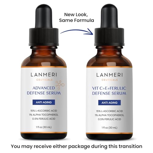 Lanmeri Ceuticals 15% Vitamin C + E + Ferulic Serum: Advanced Antioxidant Defense Formula with 1% Vitamin E & 0.5% Ferulic Acid ? High-Stability Vitamin C Serum (1 fl oz)