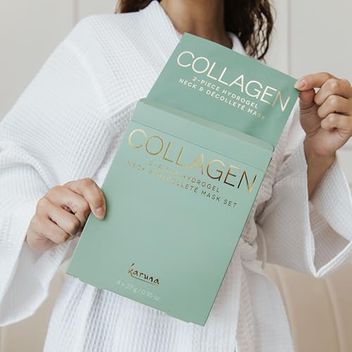 Karuna Collagen Neck & Chest Hydrogel Mask 4-Pack | Firming & Hydrating K-Beauty Masks with Collagen, Peptides & Niacinamide | For Wrinkles & Sagging Skin | Cruelty-Free