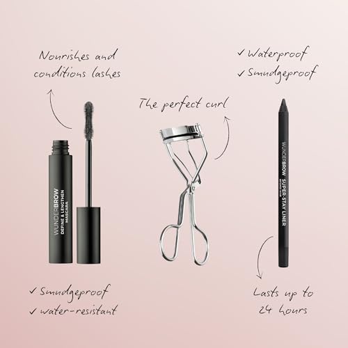 Wunderbrow Signature Eye Trio Festive Cracker, Holiday Gift Set, Includes Mascara, Black Eyeliner and an Eyelash Curler
