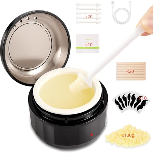 Nose Wax Kit, Nose Ear Hair Waxing Kit for Men and Women with 100g Wax, 40 Sticks, Nose Ear Hair Removal Kit, USB Fast Heat, Smart Temperature Control, Compact Travel Size
