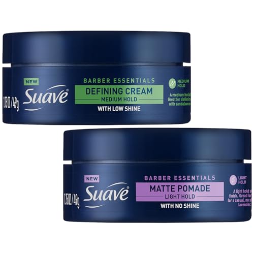Suave+ Barber Essentials Variety 2-Pack ? Matte Pomade for Men, Light Hold, No Shine + Defining Cream, Medium Control, Low Luster, 1.75 Oz Each