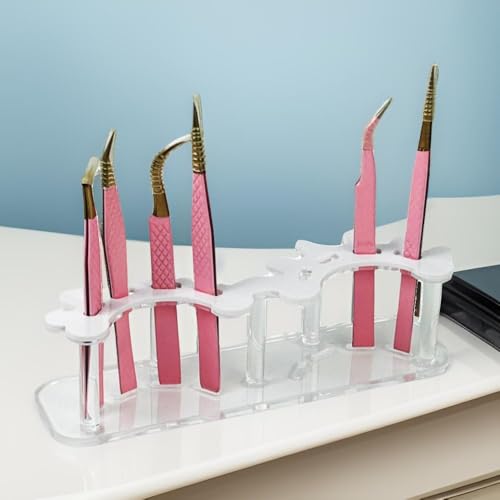 8 Holes Tweezers Holder, Acrylic Eyelash Extensions Supplies Organizer, Cosmetic Beauty Tweezers Display (White)