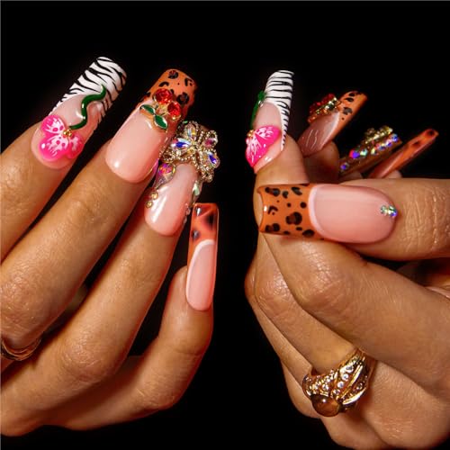 LOVFUL Square Short Press on Nails Fruit Energy | Handmade Acrylic Press ons | Reusable Fake Nails | Square Classic Regular 1.3 in | H572-M