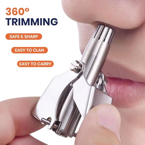 Stainless Steel Manual Nose Hair Trimmer for Men and Women | Manual Nose and Ear Hair Trimmer | Nose Clippers, 360¡Æ Rotating Hair Trimmers | Washable Nosehair Remover - Pack of 2
