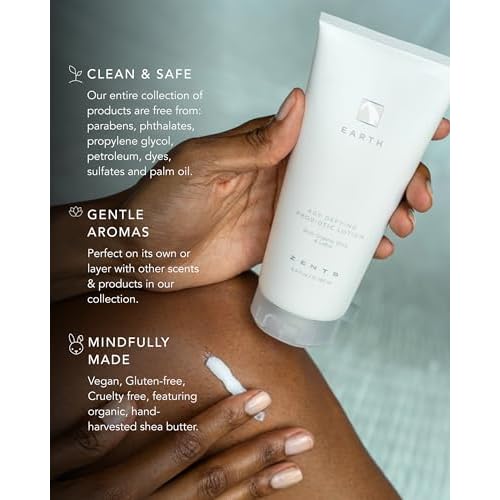 Zents Age-Defying Probiotic Body & Hand Lotion (Earth) | Moisturizing Lotion with Hyaluronic Acid & Organic Shea Butter | Nourishes & Hydrates Skin | 6.4 fl oz