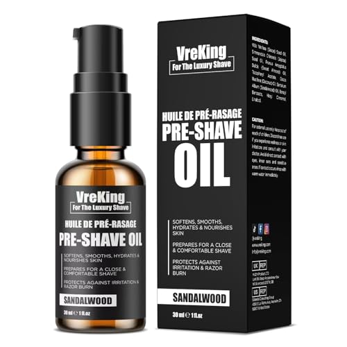 Pre Shave Oil For Men, Men Beard Pre Shaving Oil For Men For Safety Razor & Straight Razor, Pre-Shave Oil Men For Smooth Shave, Protects Against Irritation & Razor Burn, Sandalwood, 30ml
