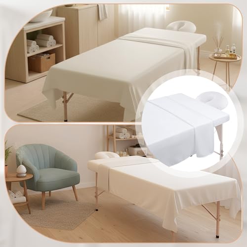 SHENLIU 4 Sets Massage Table Sheets Sets, 3 Piece/Set Premium Microfiber Extra Thick Massage Sheet Set Includes Table Cover Fitted Sheet and Fitted Face Rest Cover, for Salon Spa Bed
