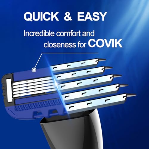 Mens Razor Blade Refills Compatible Only with COVIK 5 Blade Razors 4 Count for a More Comfortable Shave for Men