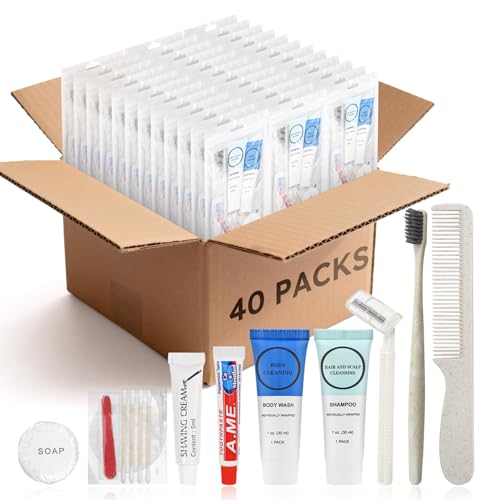 Toiletry Kits Homeless Personal Hygiene Care Package Kits Supplies In Bulk, Disposable Travel Size Essential Women Men Toiletries Set for Hotel,Charity,Camping,Travel (7.1 Inch, 40, Count)