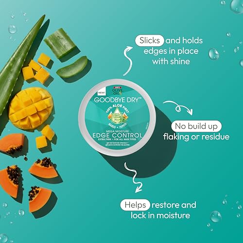 ORS Olive Oil Goodbye Dry Mega Moisture Edge Control Extra Firm Gel with Aloe, Mango & Papaya, Hydration & Nourishing 2.25 Ounces