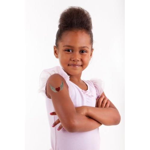 Glitter Tattoo Kit THINGS WITH WINGS - HYPOALLERGENIC and DERMATOLOGIST TESTED! - with 6 Large Glitters & 12 Stencils for Temporary Tattoos