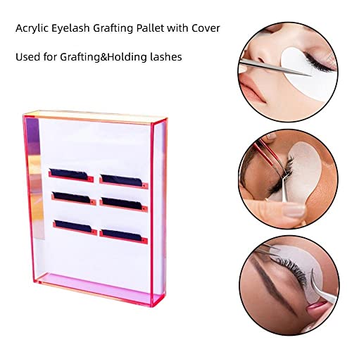 Eyelash Grafting Pallet with Cover, Dust-proof Acrylic Lash Tile holder, Dazzling Eyelash Extensions Storage Gasket Pads with Suction for Tweezers (Transparent Pink L)