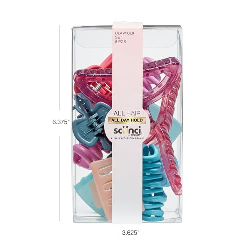 Scunci by Conair 8 piece claw clips set - claw clips for thick hair - hair accessories for women - Pastel Colors