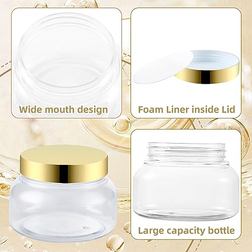 24 Pack 8 Oz Plastic Containers With Lids and Waterproof Label BPA Free - Refillable Transparent Cosmetic Containers for Body Butter,Sugar Scrubs,Cream,Lotions,Candy,Bath Salt (Gold, 8 oz)