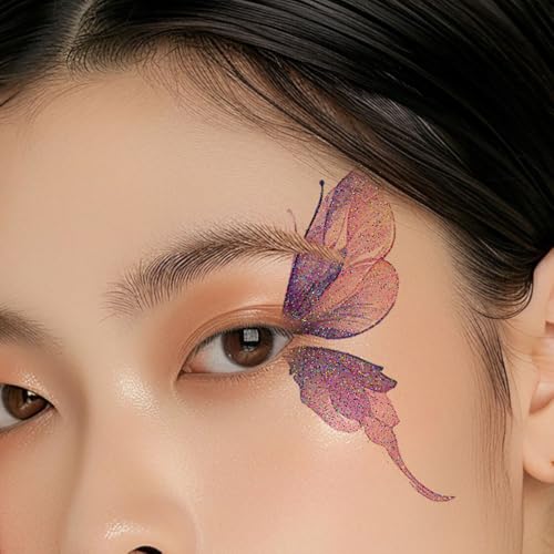 10sheets Glitter Butterfly Makeup Tattoo For Women Girls Butterfly Wings Eye Temporary Stickers Waterproof Fake Face Butterflies Tattoos Accessories For Halloween Festival Party Eye Decor