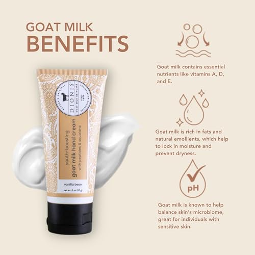Dionis Goat Milk Vanilla Bean Youth Boosting Hand Cream with Peptides and Squalane 2oz (Pack of 1)