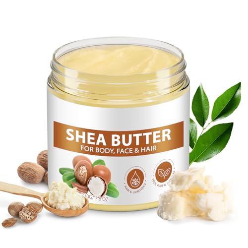 Raw Shea Butter, 7.8Oz Pure Raw Unrefined Shea Butter for Face, Body and Hair, Long-Lasting Hydrating Dry Skin, Moisturizing and Locking Water