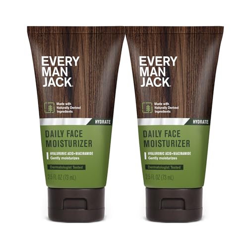 Every Man Jack Daily Face Lotion for Men - Deeply Moisturize and Revive Dry, Tired Skin with Hyaluronic Acid, Aloe Vera and Niacinamide - 2.5 oz Men¡¯s Face Lotion (2 Pack)