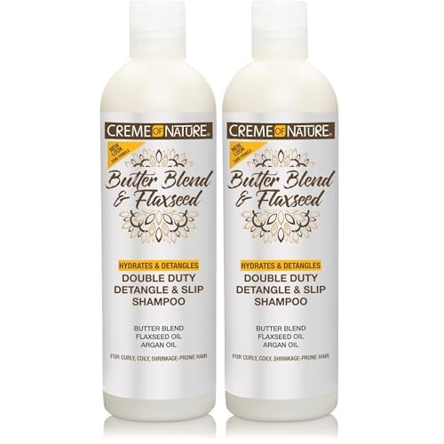 Creme of Nature, Double Duty Detangle & Slip Shampoo, Butter Blend, Argan Oil, Flaxseed Oil, Moisturizing Formula, 12oz (Pack of 2)