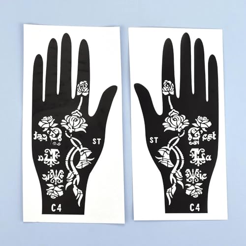 16 Sheets Temporary Henna Tattoo Kit Reusable Tattoo Stencils Sets Indian Arabian Temporary Tattoo Templates Kits for Body Hand Art for Men Women