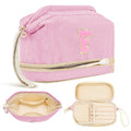 Birthday Gifts for Girls, Personalized Initial Make up Bag 18th Birthday Gifts for Girls Women, Travel Make up Bag Cosmetic Bag Preppy Stuff Bag for Her Mom Girlfriend Wife Teacher - Pink F