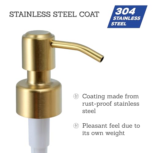 ALTGLAS Twin Pack - 2X Stainless Steel Soap Pump 'Roma' as Replacement for Liquid Hand Soap Dispensers (Brushed Gold) - Fits e.g. Jack Bottle
